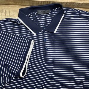 G/FORE Performance Stretch Golf Polo Shirt Navy Blue White XL G4 Stripes
